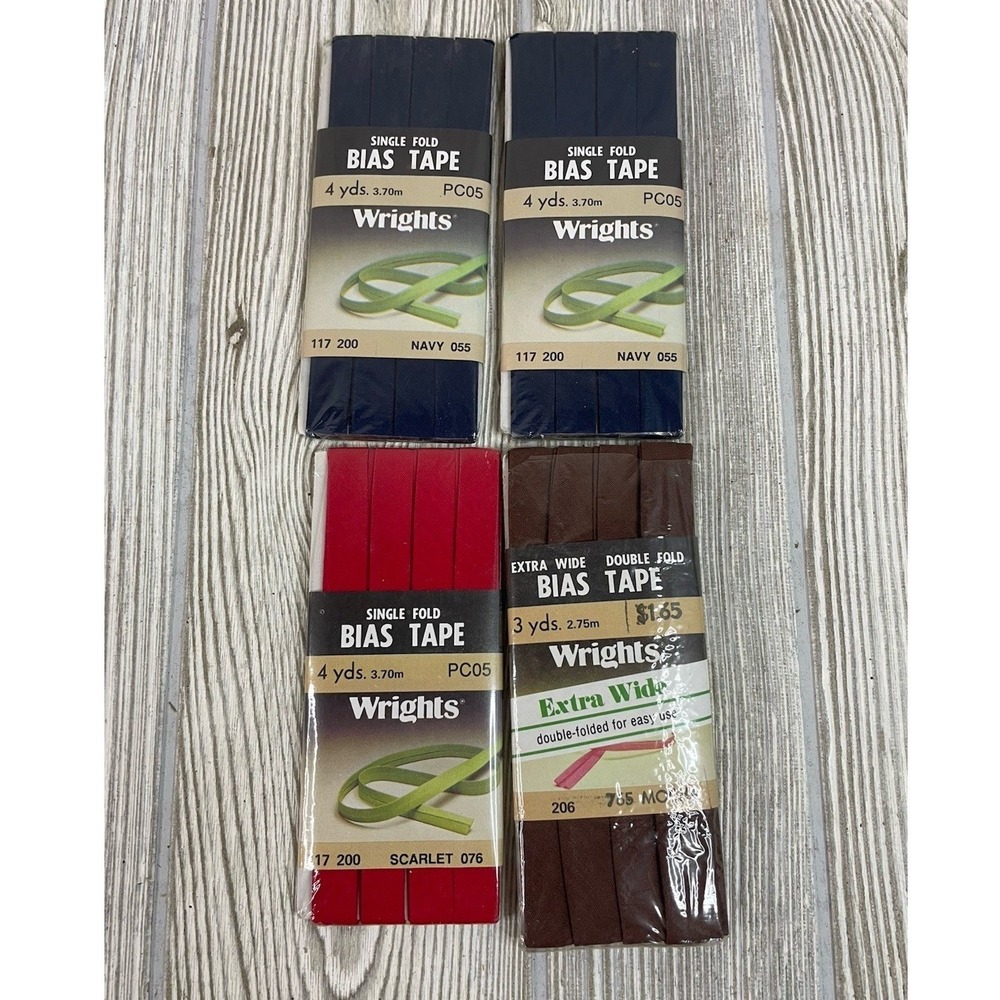 VTG 1986 Wrights Bias Tape Lot 4 Single & Double Fold Red Blue Brown